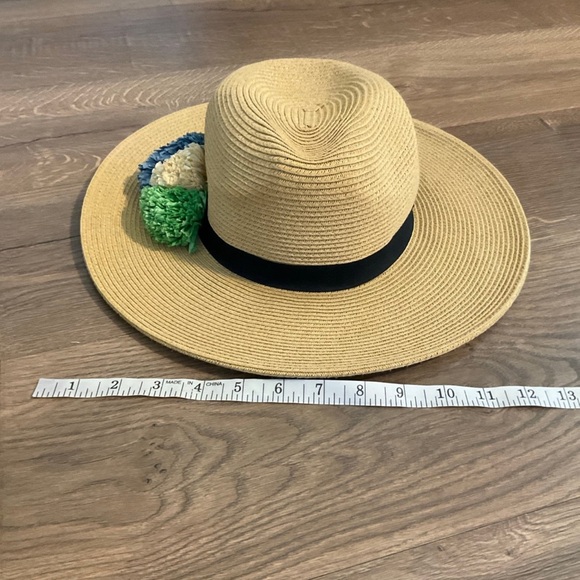 Sun ‘N Sand hat with black band and blue green & natural raffia flower detail main image 8